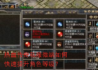 热血传奇私服微端如何快速提升角色等级? 热血传奇私服微端如何快速提升角色等级?